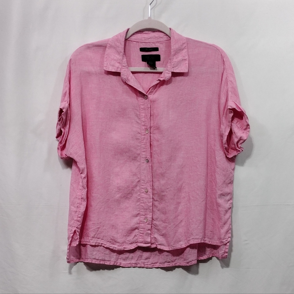 Rachel Roy 100% Linen Button Up Shirt Womens  S Pink Barbiecore Beach Vacation